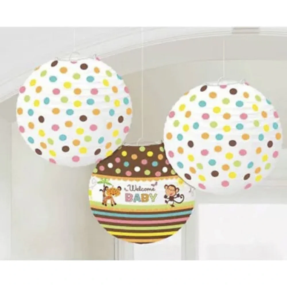 3 FISHER-PRICE Animals Rainforest PAPER LANTERNS Baby Shower Decor Monkey Lion